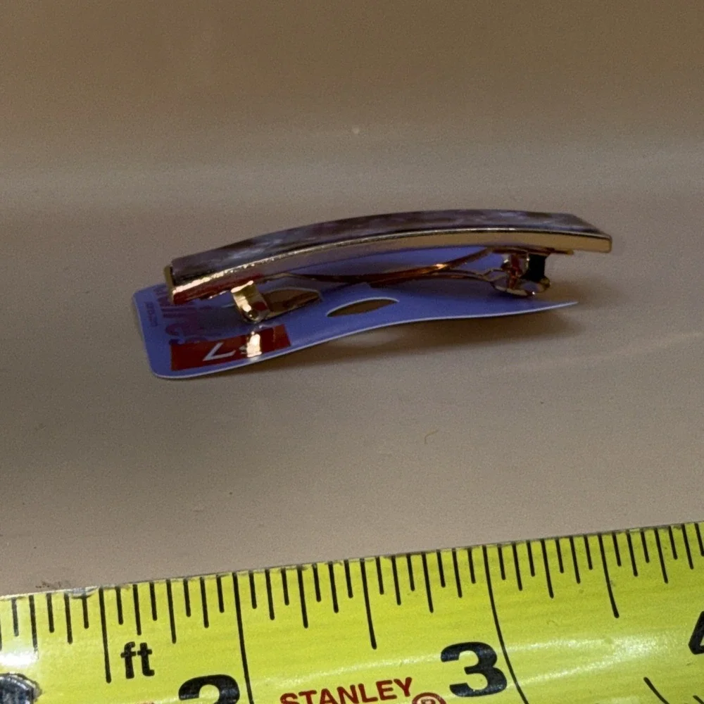 Claire's Rectange Purple Black Marble Print Barrette Hair Clip Gold Rim